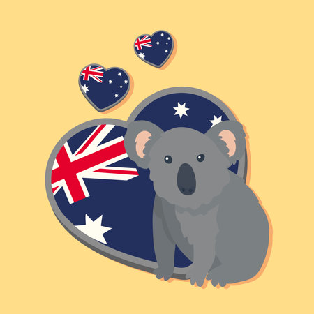 koala and australian hearts flagsのイラスト素材