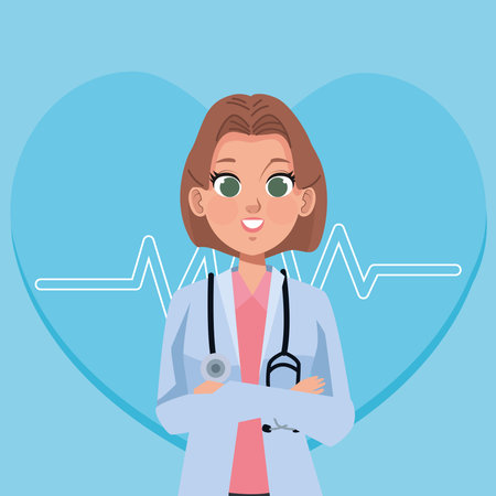 female doctor with heart cardioのイラスト素材