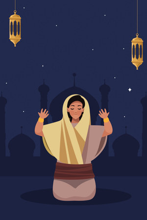 muslim woman prayingのイラスト素材