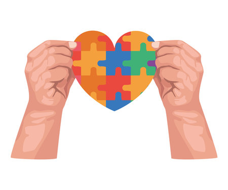 hands lifting heart puzzleのイラスト素材
