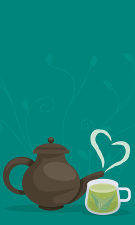 teapot and teacup with heartのイラスト素材