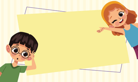 little kids couple in frameのイラスト素材