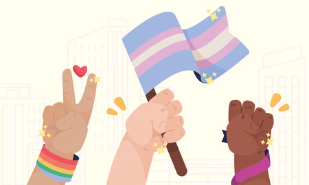lgbti community hands with flagsのイラスト素材