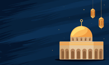golden arabic lamp and mosqueのイラスト素材