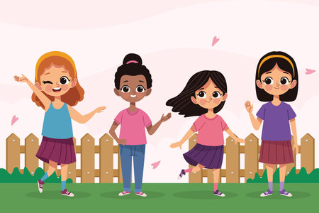 little girls in the gardenのイラスト素材