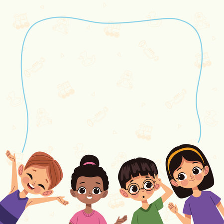 little kids in square frameのイラスト素材