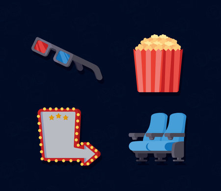 four cinema film iconsのイラスト素材