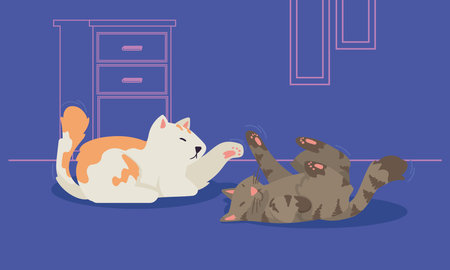 two cats lying mascotsのイラスト素材