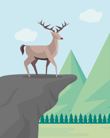 reindeer animal in landscapeのイラスト素材