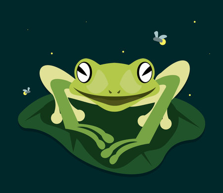 frog amphibian in leave floatingのイラスト素材