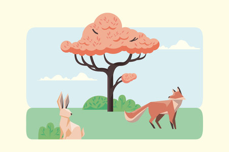 rabbit and fox animalsのイラスト素材