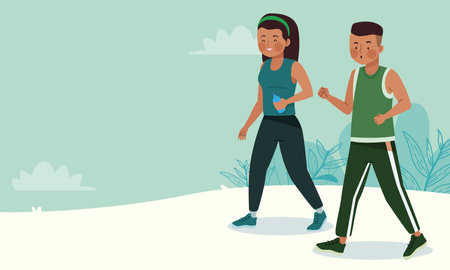 afro athletes couple runningのイラスト素材