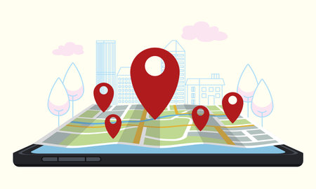 smartphone with pins and mapのイラスト素材