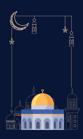 lilac mosque with moon frameのイラスト素材