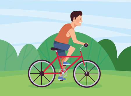 male athlete in bicycle landscapeのイラスト素材