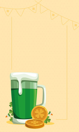 golden coins with clovers and beerのイラスト素材