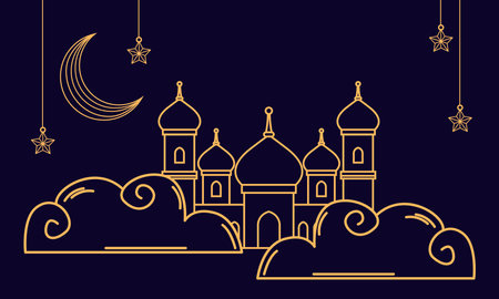 muslim mosque in cloudsのイラスト素材