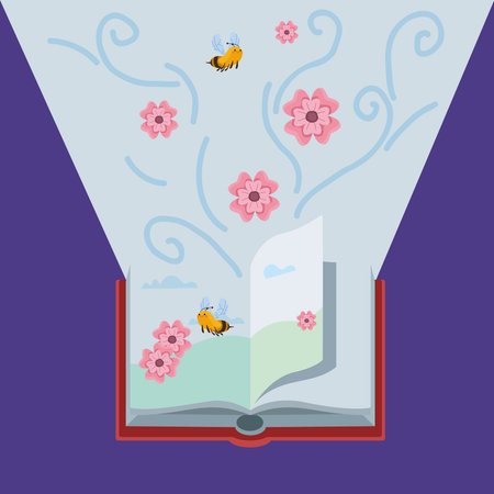 open book with bees and flowersのイラスト素材