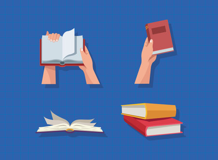 four text books iconsのイラスト素材