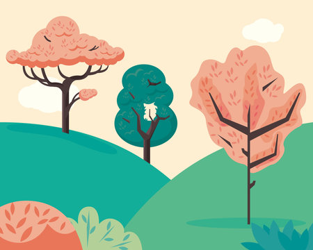 trees plants in landscapeのイラスト素材