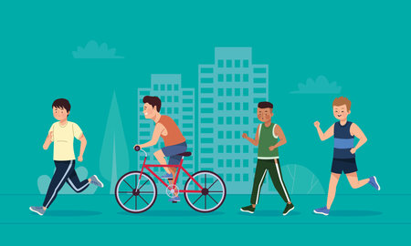 group of four male athletesのイラスト素材