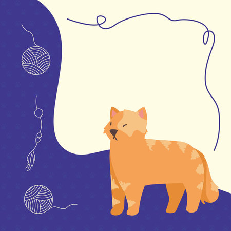 cat yellow with wool yarmのイラスト素材