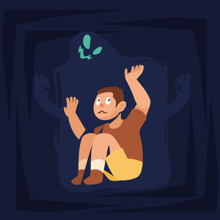 young man sufering of claustrophobiaのイラスト素材