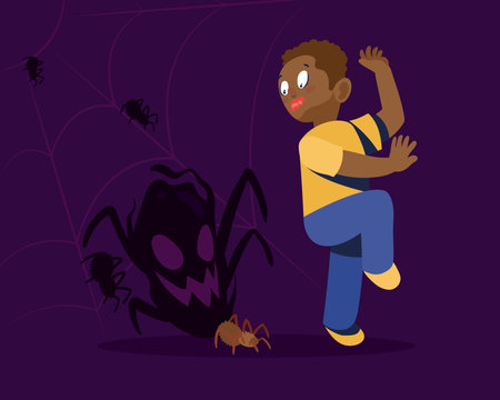 afro man sufering of arachnophobiaのイラスト素材