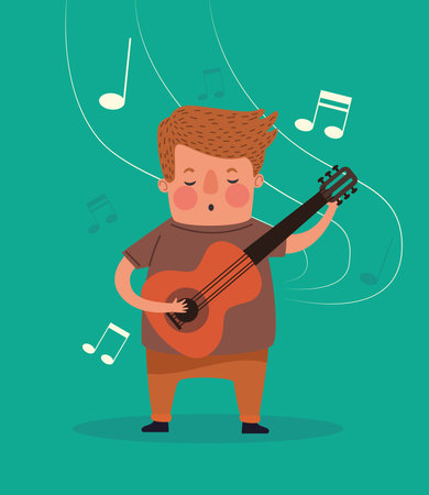 young man playing guitarのイラスト素材