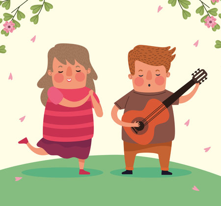 young couple playing guitarのイラスト素材