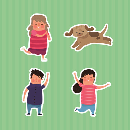 persons and dog charactersのイラスト素材