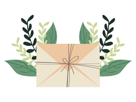 envelope with leafs and flowersのイラスト素材