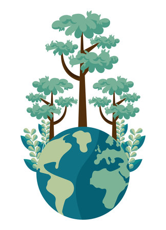 world planet with treesのイラスト素材