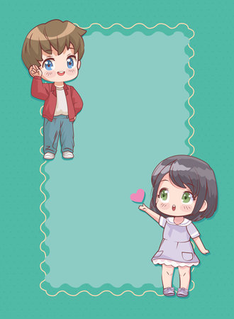 kids lovers anime charactersのイラスト素材