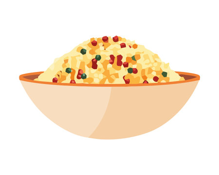 Freshly cooked meal in yellow crockery bowlのイラスト素材