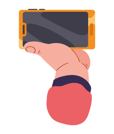 hand lifting yellow smartphoneのイラスト素材