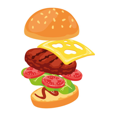 Fresh burger with grilled beef on tomato breadのイラスト素材