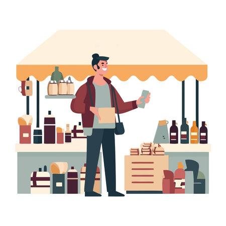 man selling drink products in kioskのイラスト素材