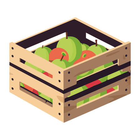 Fresh organic apples in wooden crate illustrationのイラスト素材