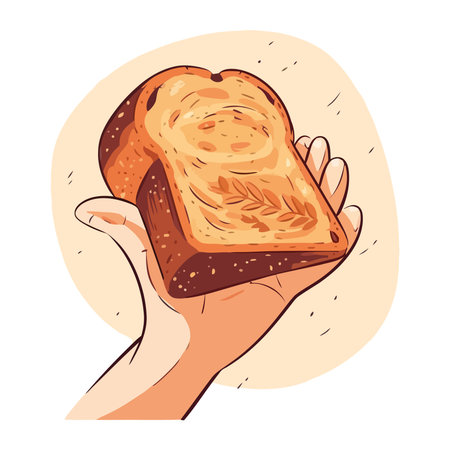 Hand holding freshly baked breadのイラスト素材