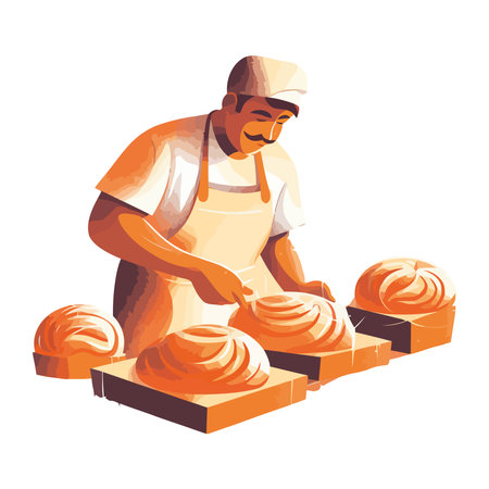 One person male baker holding breadのイラスト素材