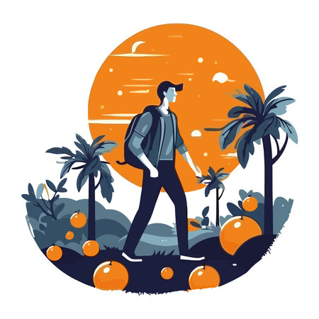 Silhouette of businessman walking on tropical beachのイラスト素材