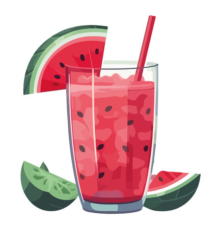 Juicy watermelon slice, summer cocktailのイラスト素材