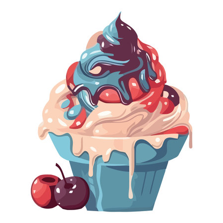 Sweet ice cream and berry decorationのイラスト素材