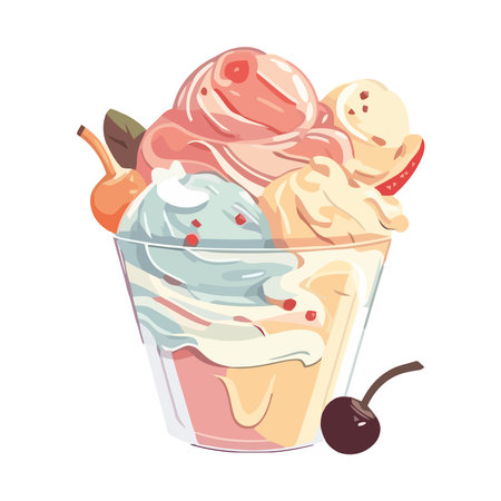 Sweet dessert icon with ice cream and fruitのイラスト素材