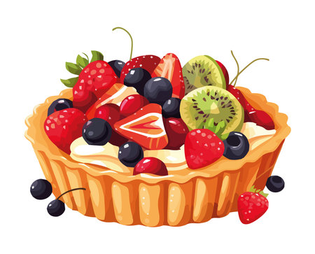 Sweet berry tart topped with fresh creamのイラスト素材