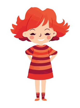 Cute cartoon girl in summer dress playing joyfullyのイラスト素材