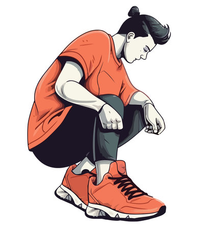 young man wearing new sport shoesのイラスト素材
