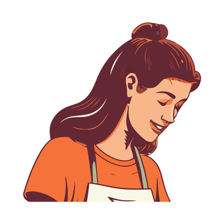 Cute cartoon chef woman with brown hairのイラスト素材