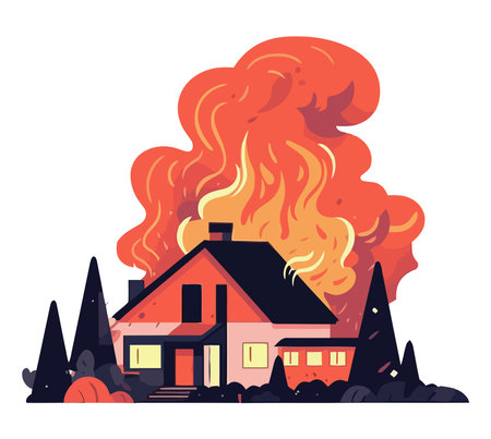A burning house, danger and destructionのイラスト素材
